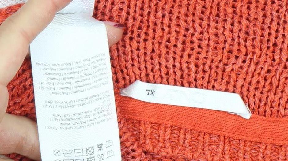KND Women’s Orange 7XL Open-Knit Crew Neck Long Sleeve Jumper