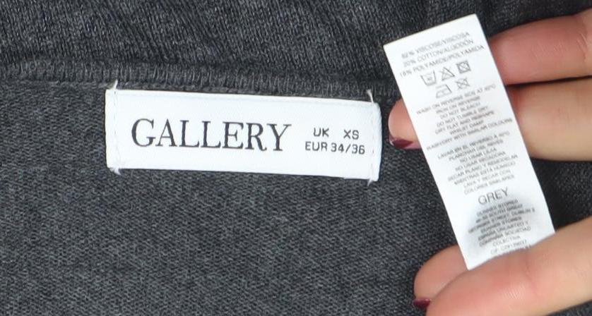 Gallery Womens Grey V-Neck Long Sleeve Basic Top XS