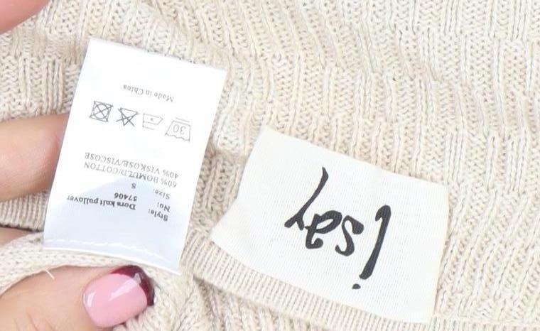 Isay Women Beige V-Neck Knit Pullover Jumper S