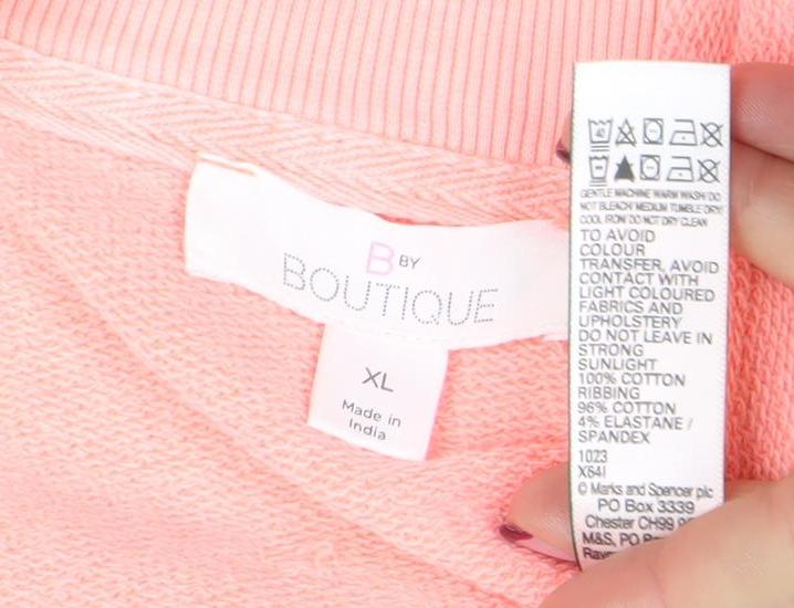 B by Boutique Women Pink XL Pullover Sweatshirt Cotton Elastane
