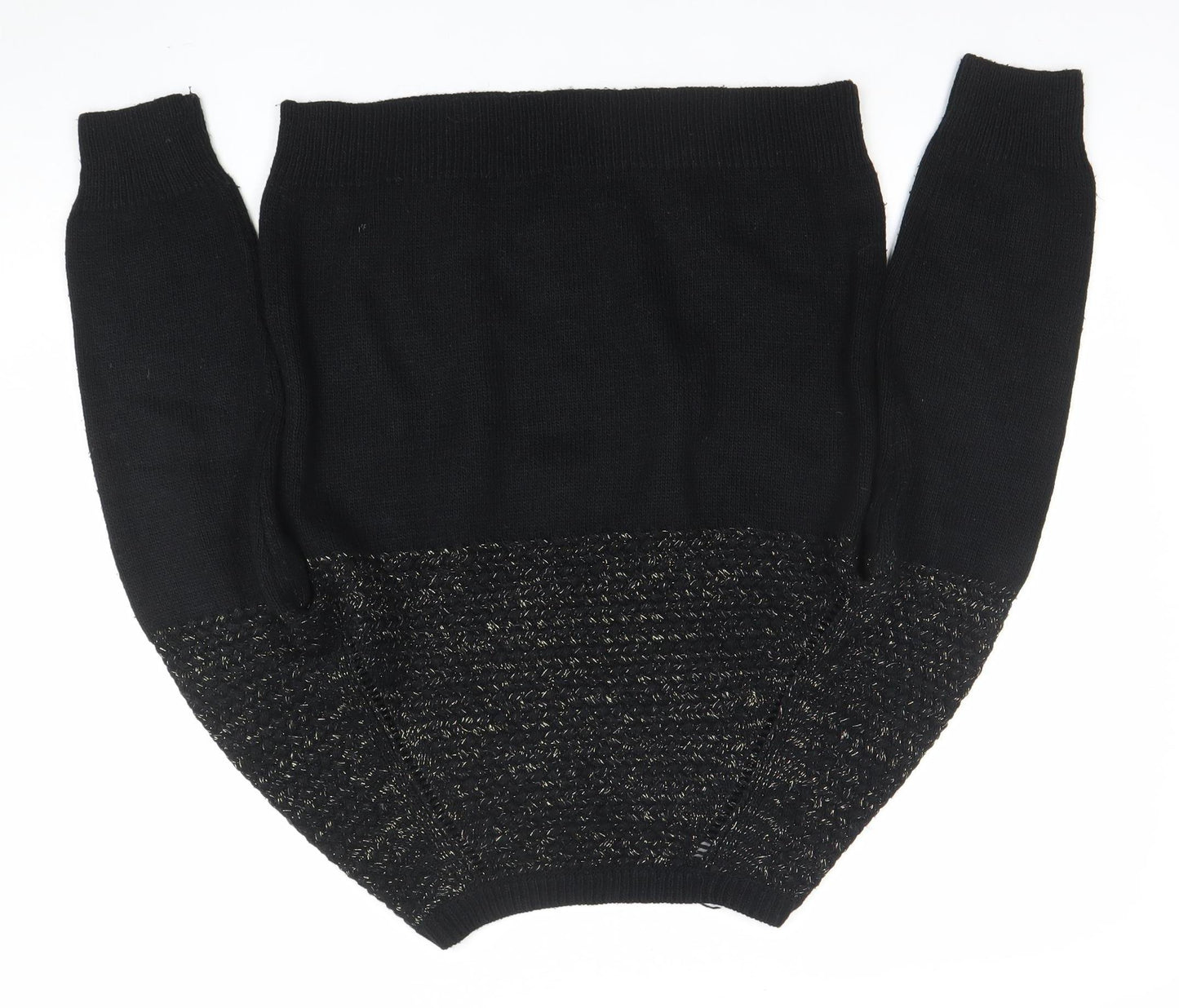 Sweewe Paris Womens Black Metallic Knit Jumper Size M Crew Neck Long Sleeve