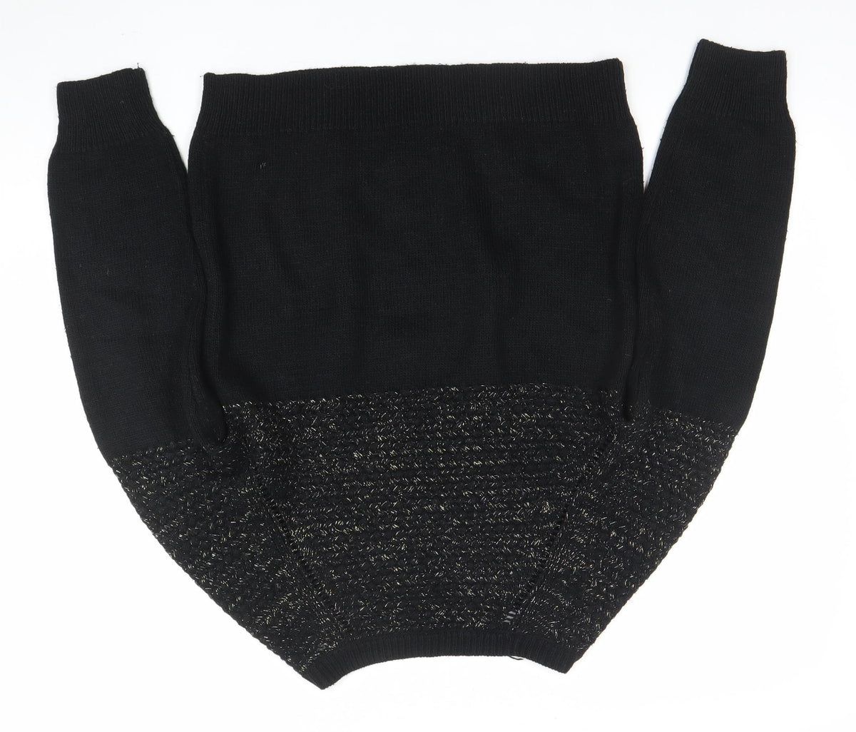 Sweewë Paris Womens Black Metallic Knit Jumper Size M Crew Neck Long Sleeve