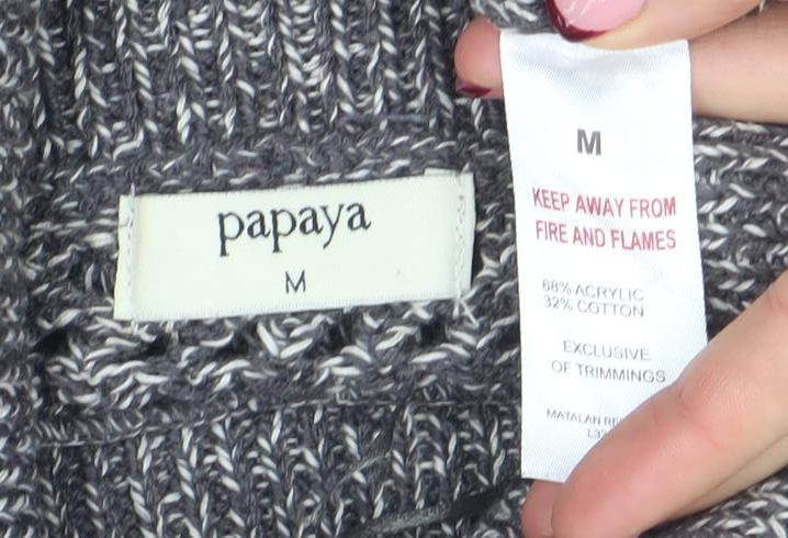 Papaya Women’s Grey Roll Neck Open-Knit Jumper Size M