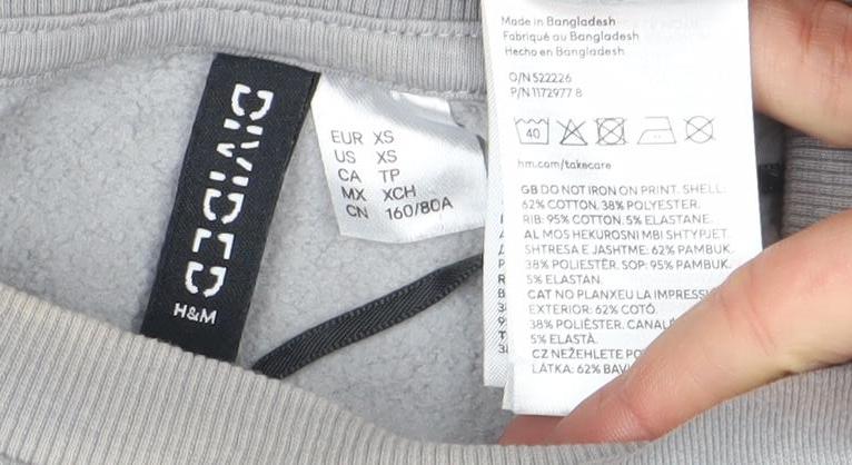 H&M Divided Women's Grey XS Pullover Sweatshirt with Graphic Print