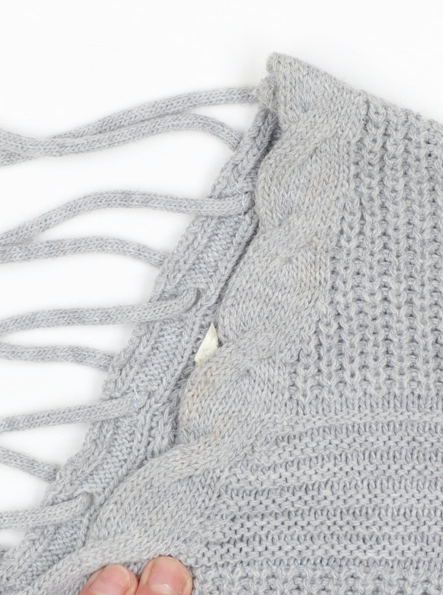 Miss Selfridge Women Grey V-Neck Cable-Knit Pullover Jumper Size 8