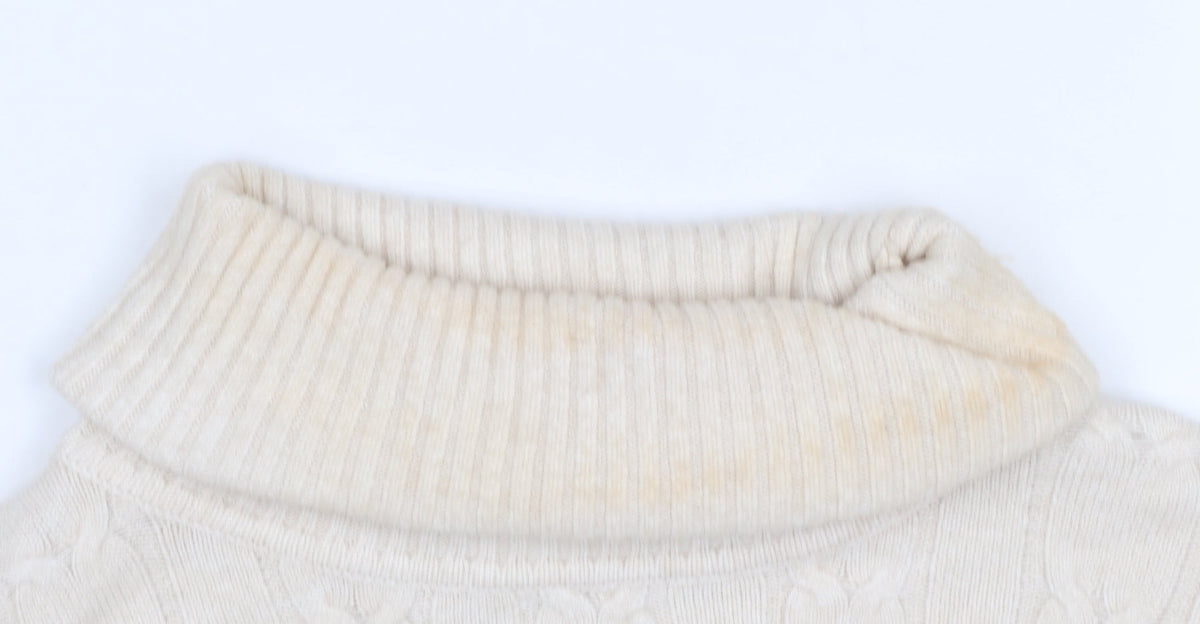 Country Casuals Women Beige Roll Neck Cable-Knit Jumper L/XL