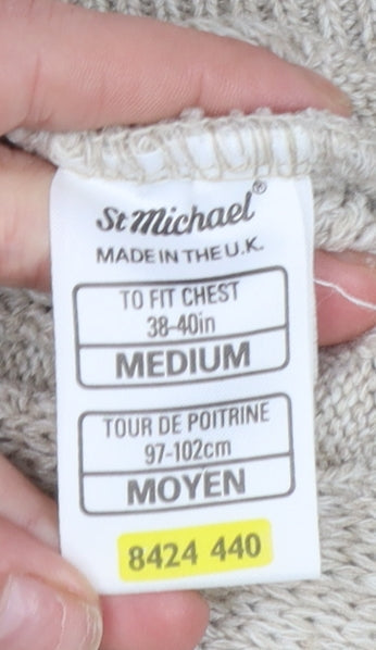 Marks & Spencer Men’s Beige V-Neck Cable-Knit Jumper Medium