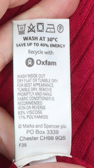Marks & Spencer Women’s Red V-Neck Henley Jumper Size 10