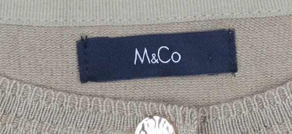 M&Co Women Beige Cardigan Medium Crew Neck Knit Lightweight
