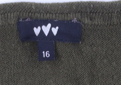 Marks and Spencer Per Una Women Green V-Neck Acrylic Jumper Size 16
