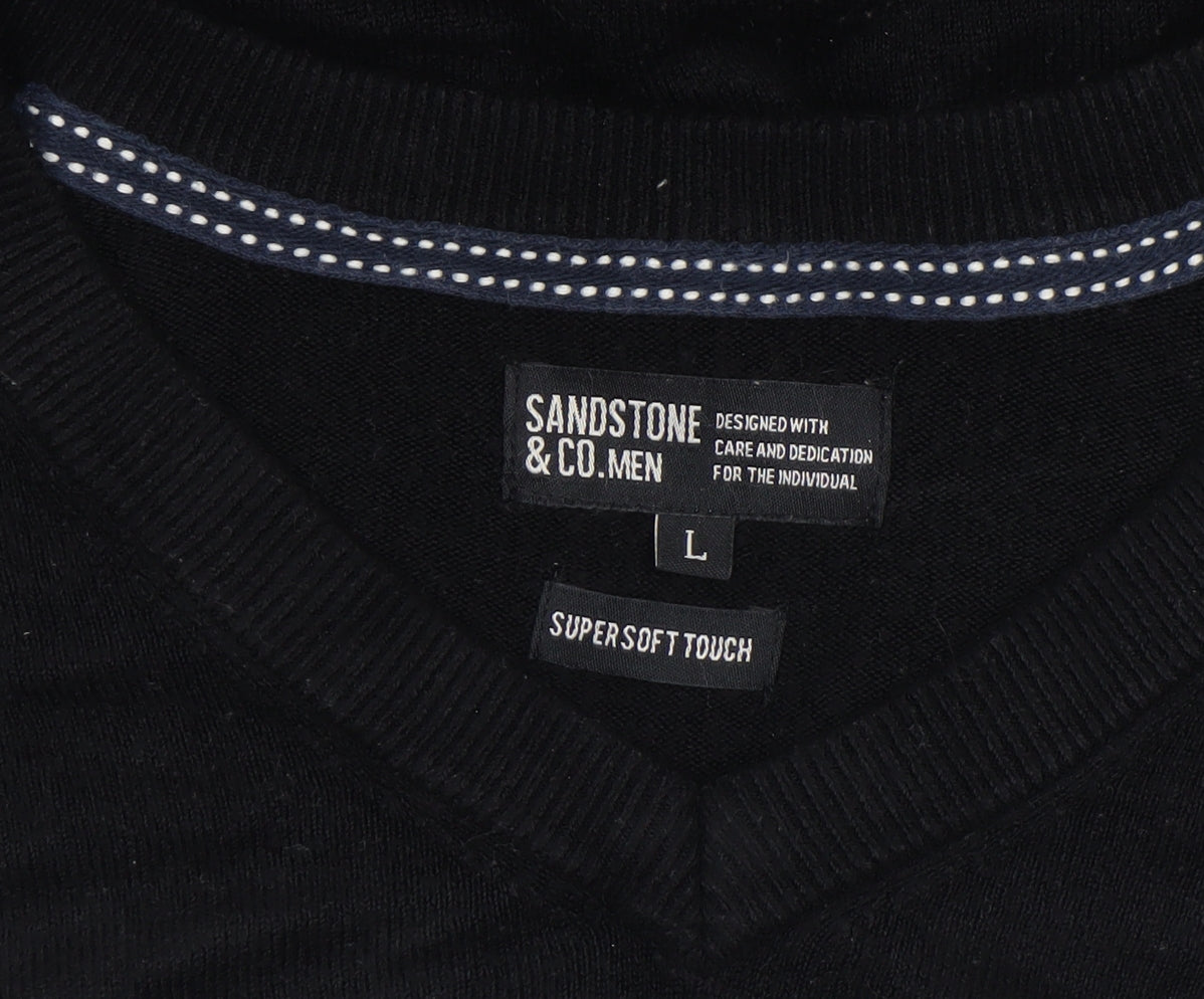 Sandstone & Co. Men Black V-Neck Acrylic Jumper Size L