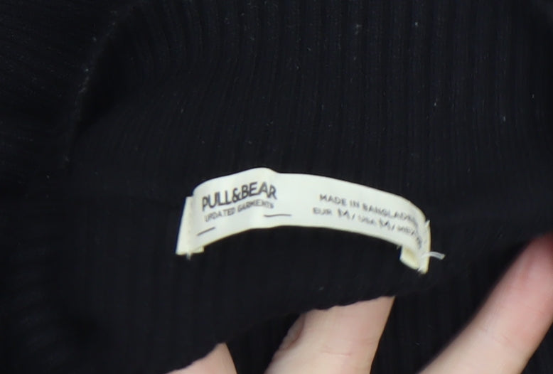 Pull & Bear Women's Black Mock Neck Slim Fit Jumper Size 12