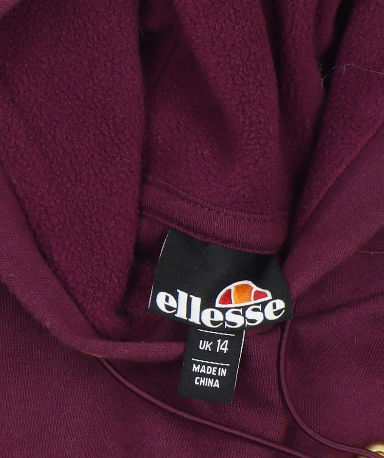 Ellesse Womens Burgundy Hoodie UK 14 Pullover Cotton Blend Casual