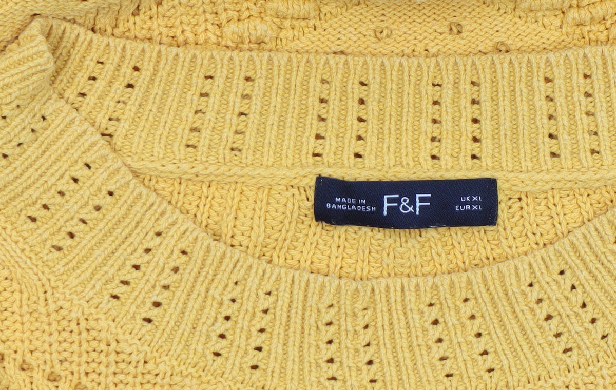 F&F Women’s Yellow Open Knit Cotton Acrylic Jumper XL