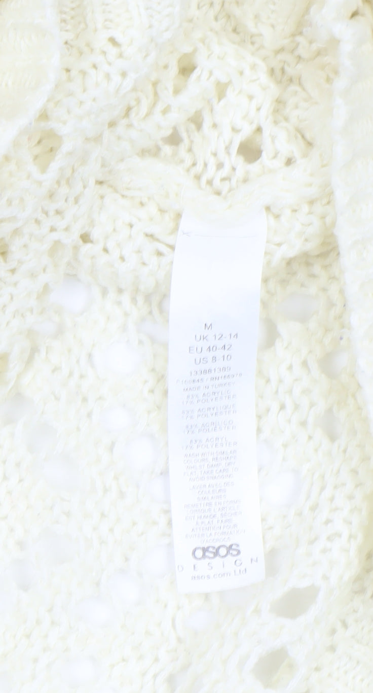 ASOS Women Ivory Open Knit Crew Neck Jumper Size M 12-14