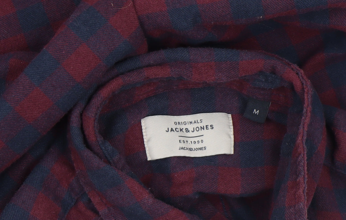 Jack & Jones Men's Red Check Flannel Long Sleeve Shirt Size M