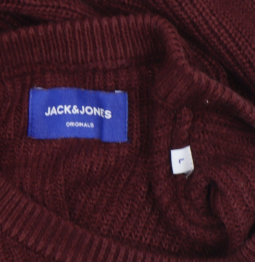 Jack & Jones Men's Red Knit Crew Neck Pullover Jumper Size L
