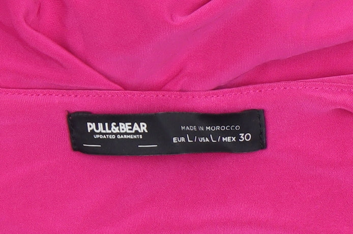 Pull&Bear Women’s Pink Cropped Long Sleeve Tie Front Blouse Size L