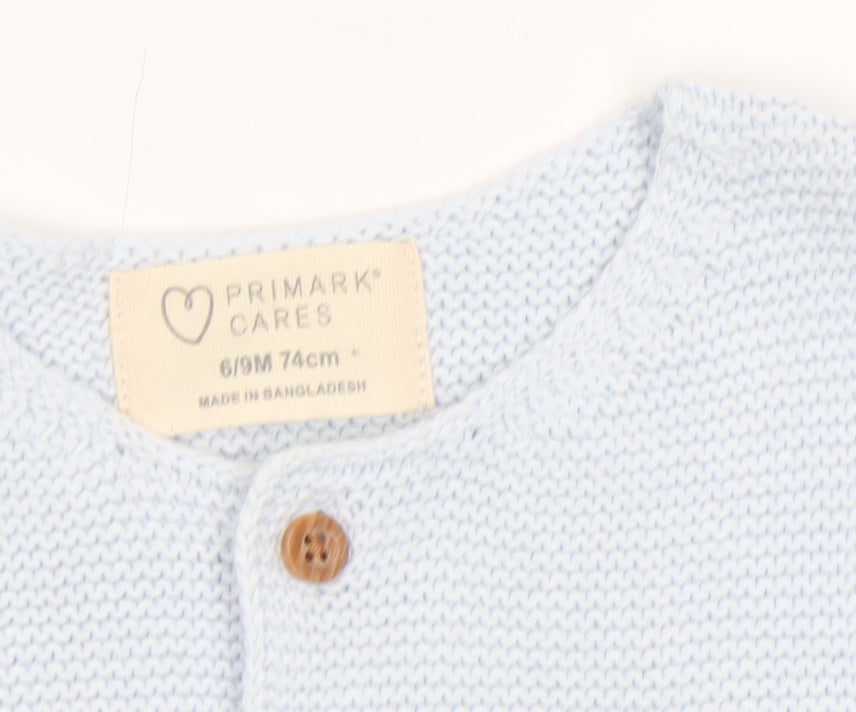 Primark Blue Knit Baby Cardigan 6-9 Months Unisex Long Sleeve Cotton Blend