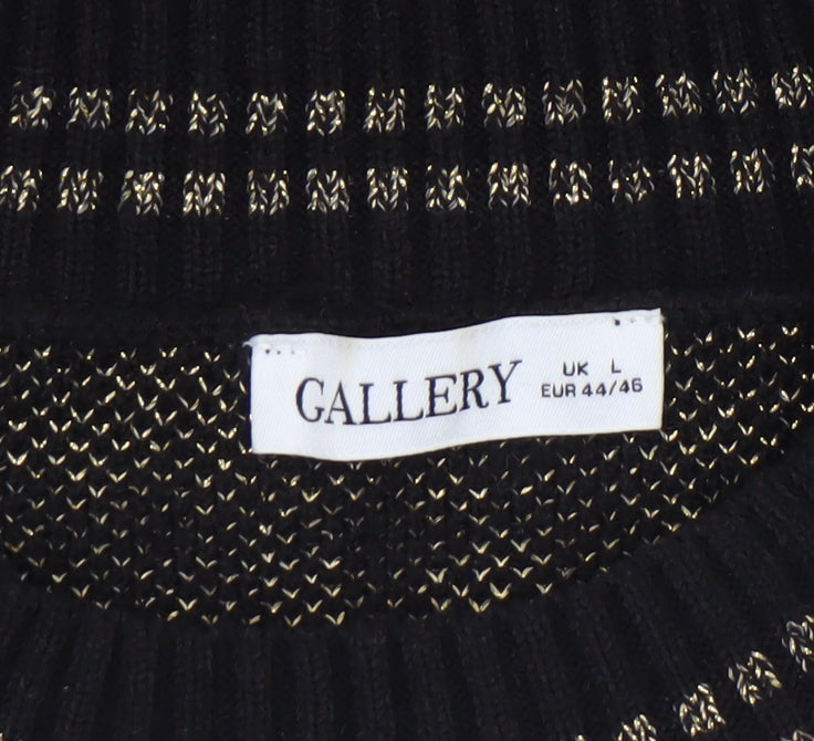 Gallery Womens Black Gold Knit Crew Neck Pullover Jumper Size L
