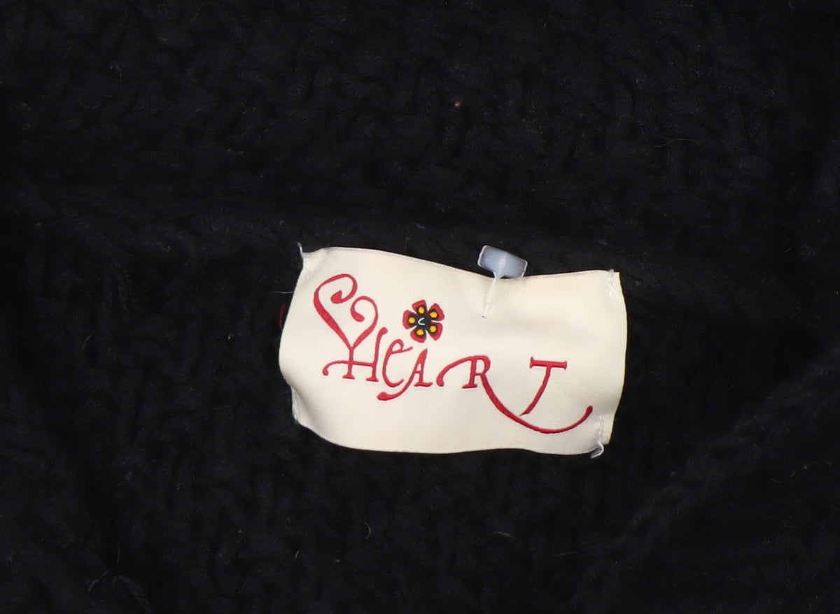 Heart Womens Black Chunky-Knit Hooded Cardigan M/L Acrylic