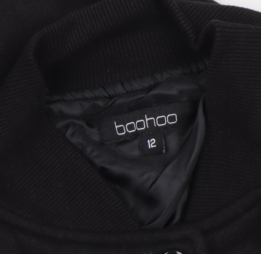 Boohoo Women Black Size 12 Bomber Jacket Cotton Blend Lined