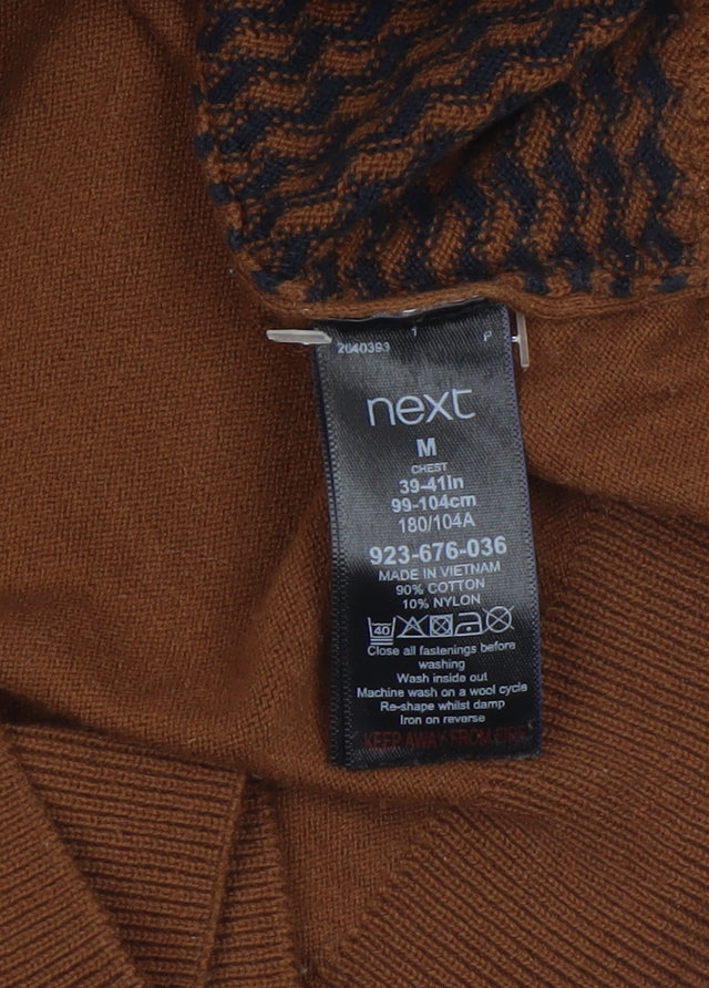 Next Men's Brown Cotton Knit Henley Jumper M Classic Fit