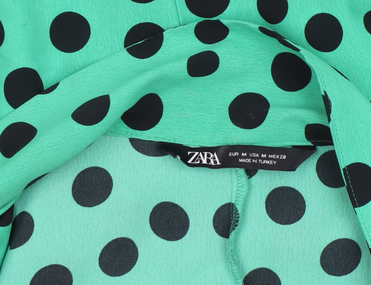 Zara Women’s Green Polka Dot Wrap Blouse Size 12 Long Sleeve