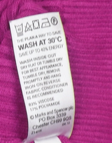 Marks and Spencer Women Pink Size 18 Henley Ribbed Knit Jumper