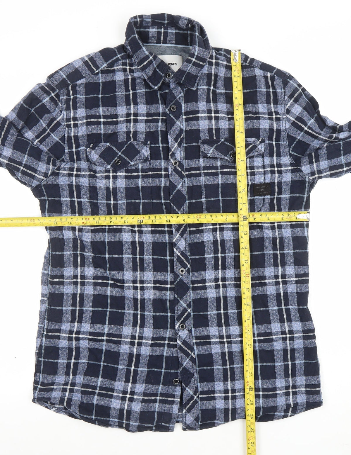 Jack & Jones Men's Blue Check Long Sleeve Flannel Shirt Size M