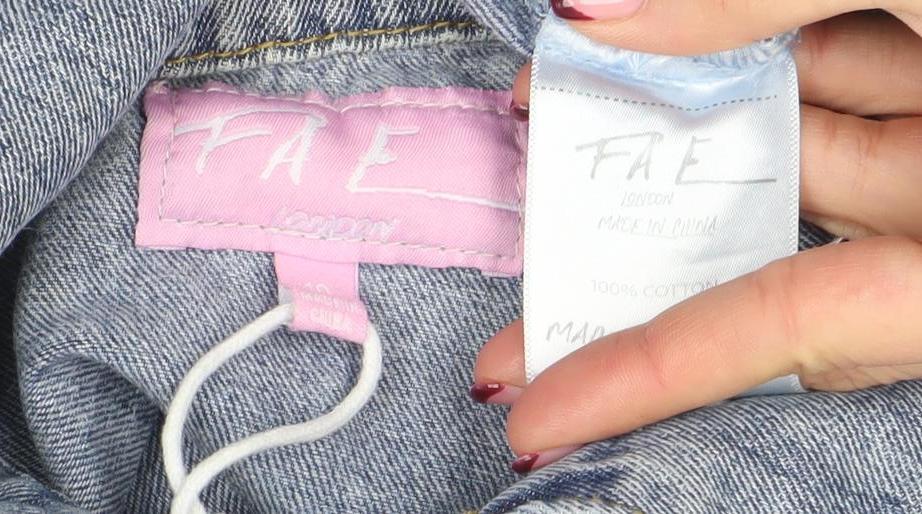 FAE Womens Blue Denim Cropped Button Jacket Size M