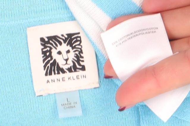 Anne Klein Women Blue Striped Collared Polo Knit Top Size L