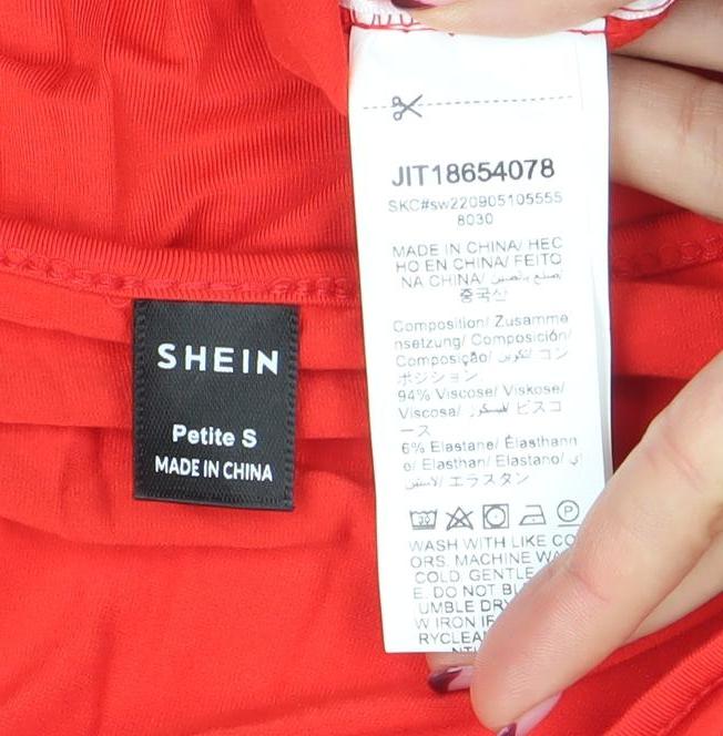 SHEIN Women’s Red Petite S Long Sleeve Bodycon Ruched Knee Dress