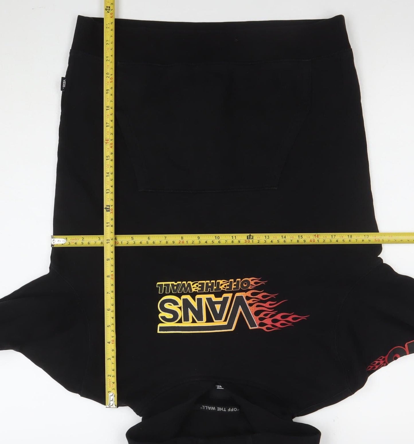 Vans Boys Black Large Pullover Hoodie with Flame Logo Graphic Print