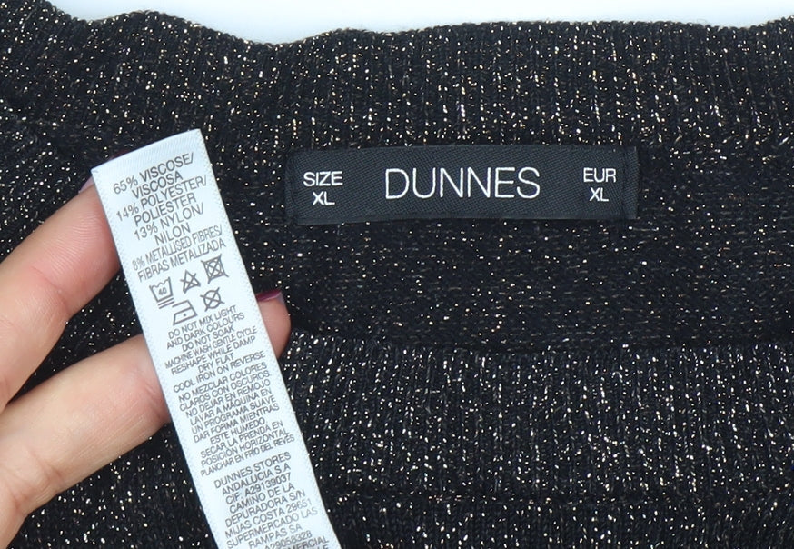 Dunnes Women Black Metallic Knit Long Sleeve Pullover Jumper XL