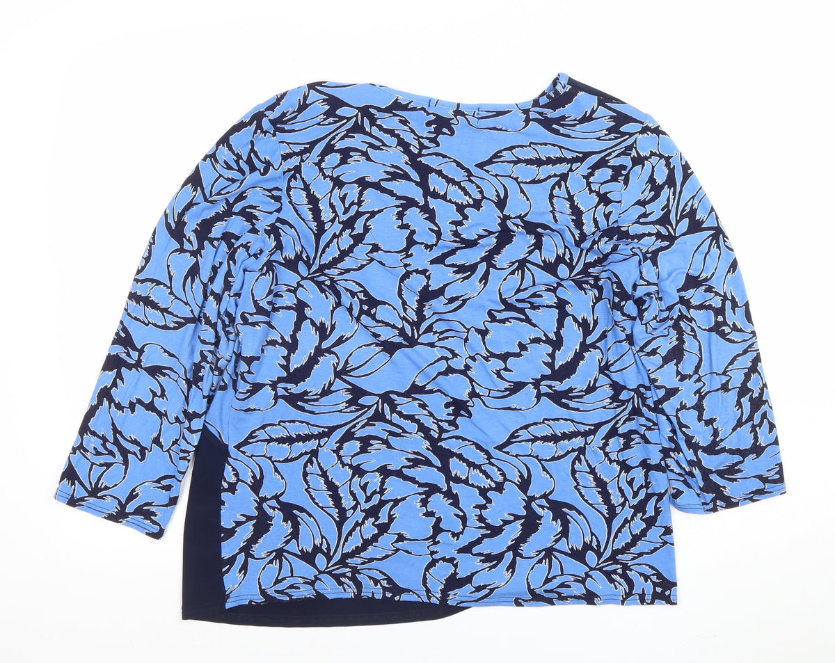 Gerard Womens Blue Floral 3/4 Sleeve Jersey Tunic Top Size 18