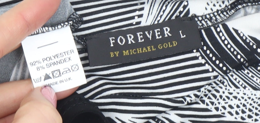 Forever L by Michael Gold Women’s Black Geometric Short Sleeve Blouse L