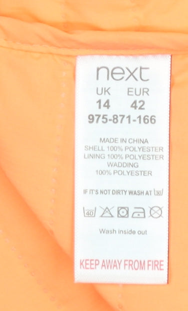 Next Womens Orange Sleeveless Zip Waistcoat Size 14 Polyester Lined