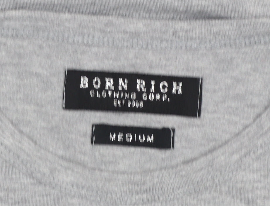 Born Rich Mens Grey Graphic Crew Neck Short Sleeve T-Shirt Size M