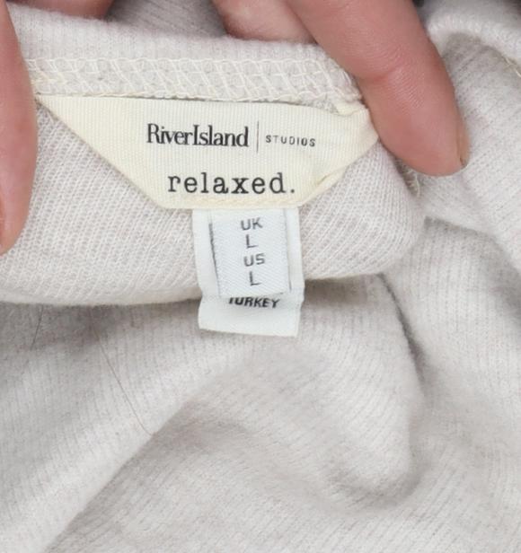 River Island Women Beige L Relaxed Fit Pullover Sweatshirt
