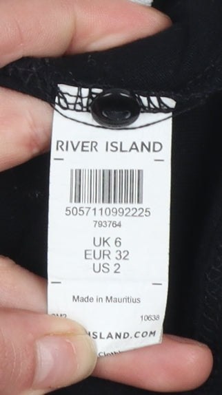River Island Women's Black Short Sleeve Blouse UK 6 Embroidered Collar