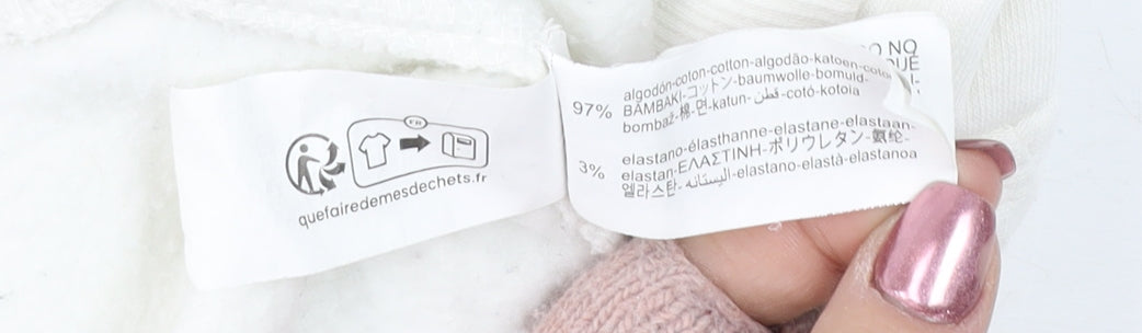Zara Women White Cotton Blend Cropped Pullover Sweatshirt S