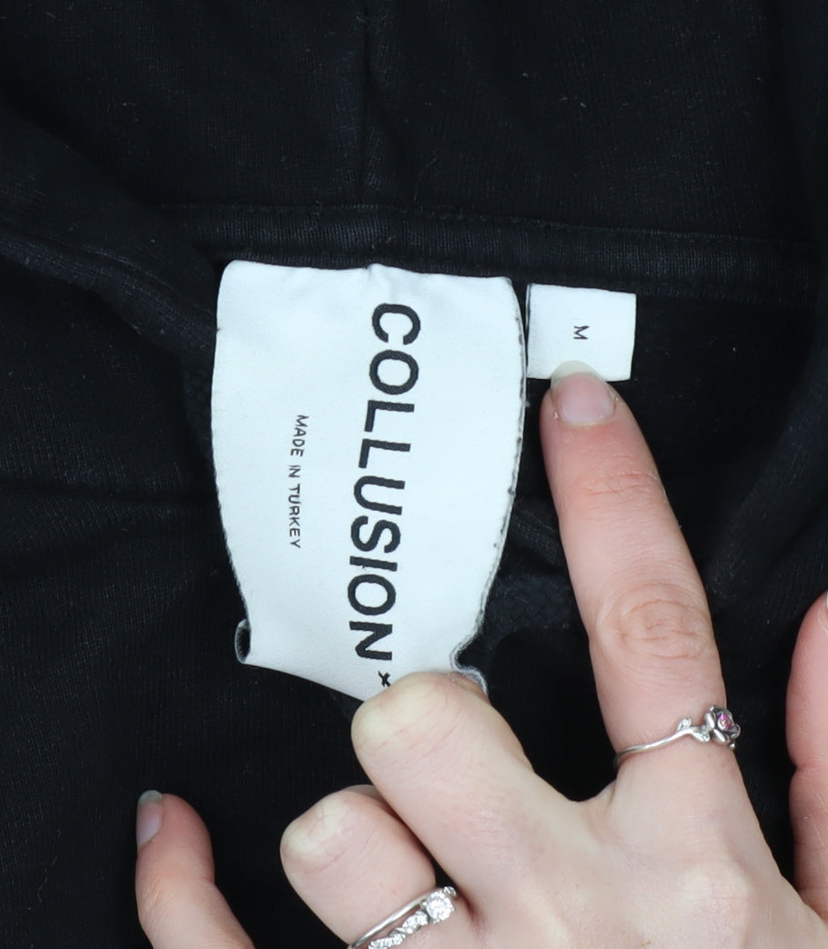 Collusion Men's Black Graphic Pullover Hoodie Size M