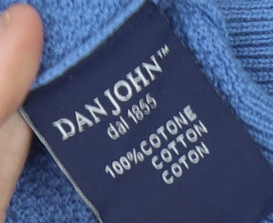 Dan John Men's Blue Cotton Crew Neck Pullover Jumper Medium