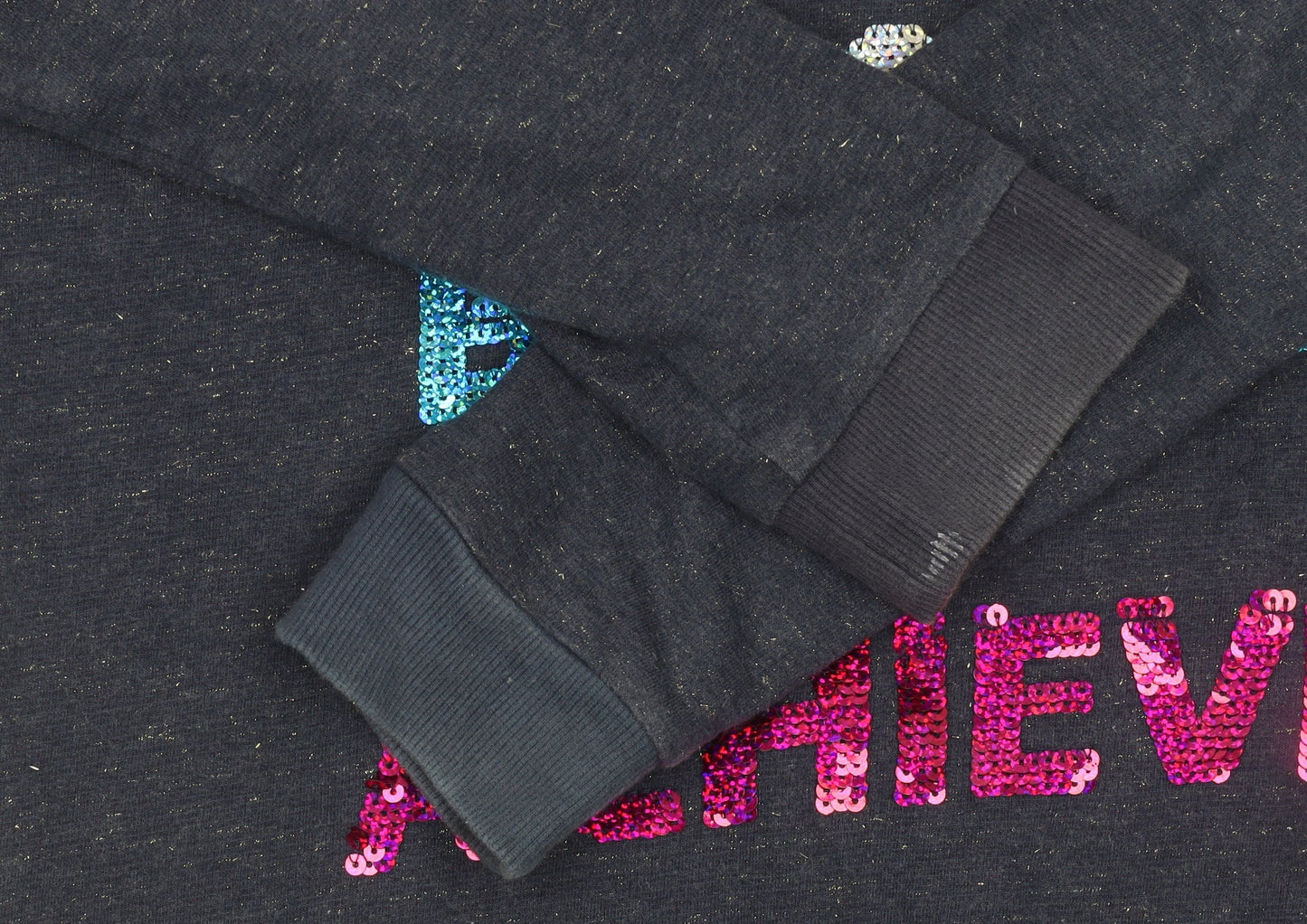 Monsoon Girls Blue Sequin 'Dream Believe Achieve' Hooded Pullover 12-13 Years