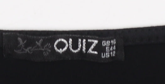 Quiz Women Black Long Sleeve Bodysuit Size 16 V-Neck Stretch Outfit