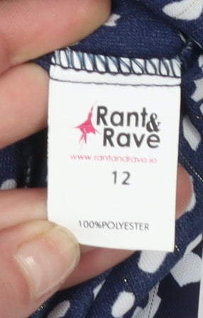 Rant & Rave Women's Blue Geometric Long Sleeve High Neck Blouse Size 12