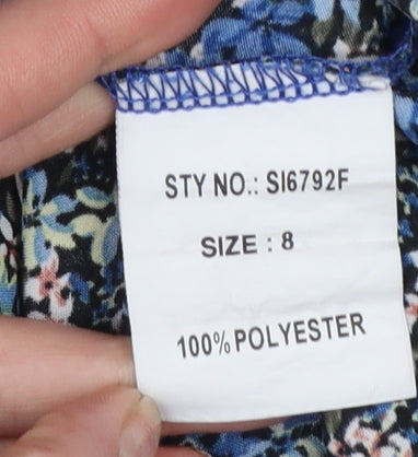 Girl In Mind Women's Blue Floral High Neck Puff Sleeve Blouse Size 8