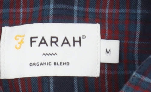 Farah Men's Red Blue Check Long Sleeve Slim Fit Button-Up Shirt Size M