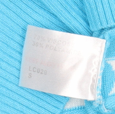 Menarys Women's Blue Polka Dot Crew Neck Long Sleeve Pullover Jumper Size S